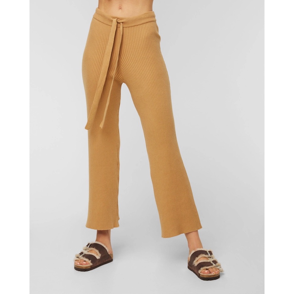 NWOT Live the Process Belted Rib Knit Sweater Pants in Camel Tan Brown Soft Cozy